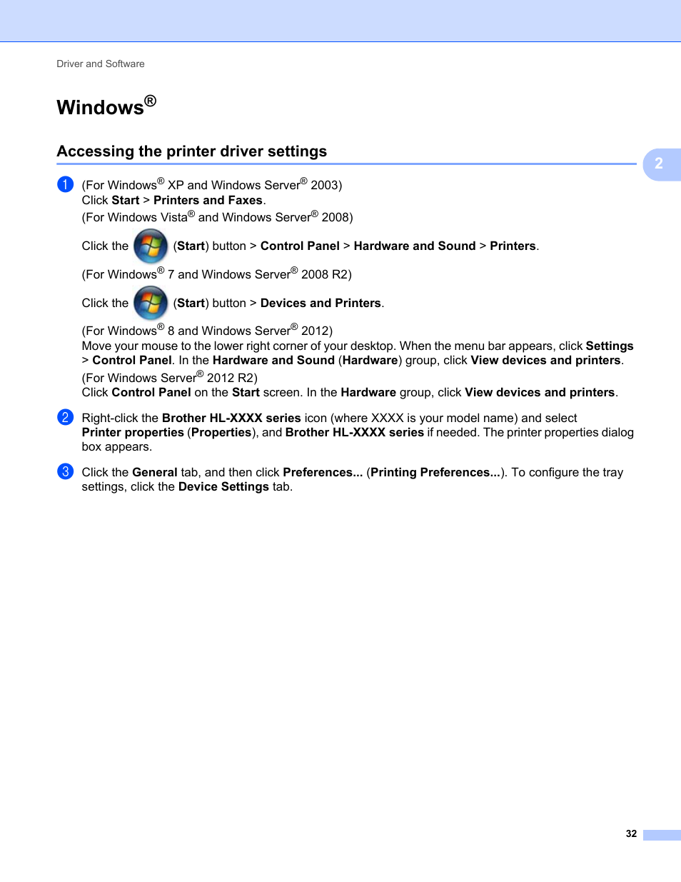 Windows, Accessing the printer driver settings | Brother HL-L8350CDWT User Manual | Page 39 / 223