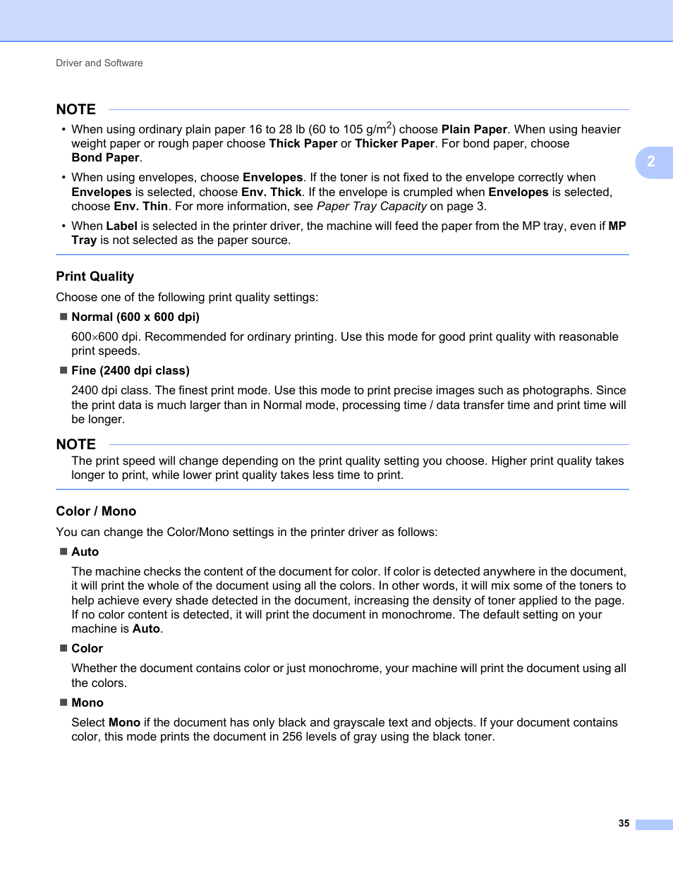 Print quality, Color / mono | Brother HL-L8350CDWT User Manual | Page 42 / 223