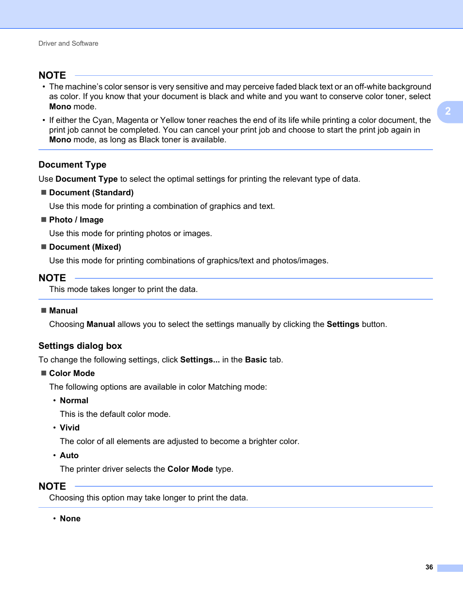 Document type, Settings dialog box | Brother HL-L8350CDWT User Manual | Page 43 / 223