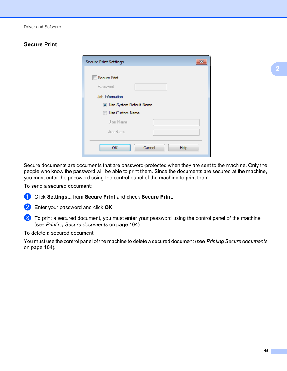 Secure print | Brother HL-L8350CDWT User Manual | Page 52 / 223