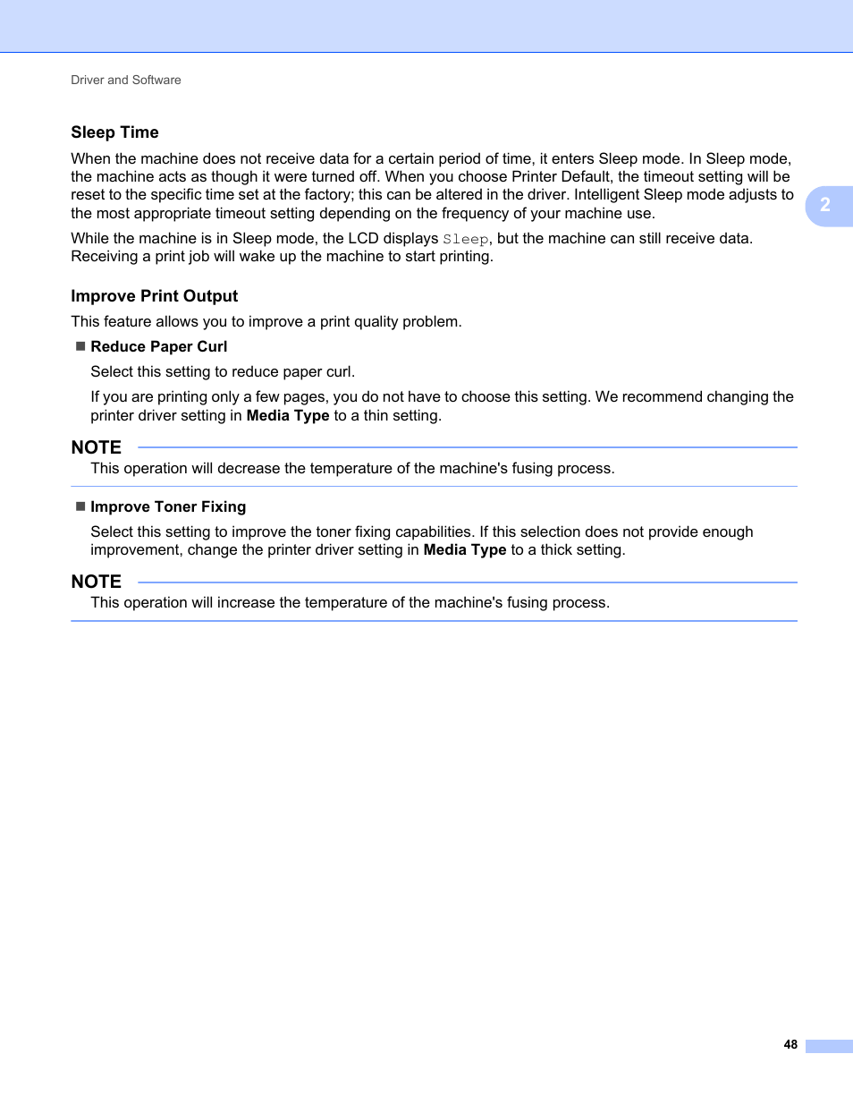 Sleep time, Improve print output | Brother HL-L8350CDWT User Manual | Page 55 / 223