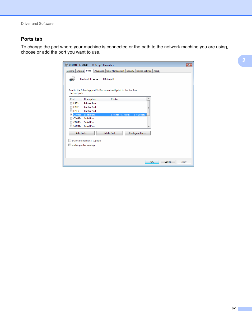 Ports tab | Brother HL-L8350CDWT User Manual | Page 69 / 223