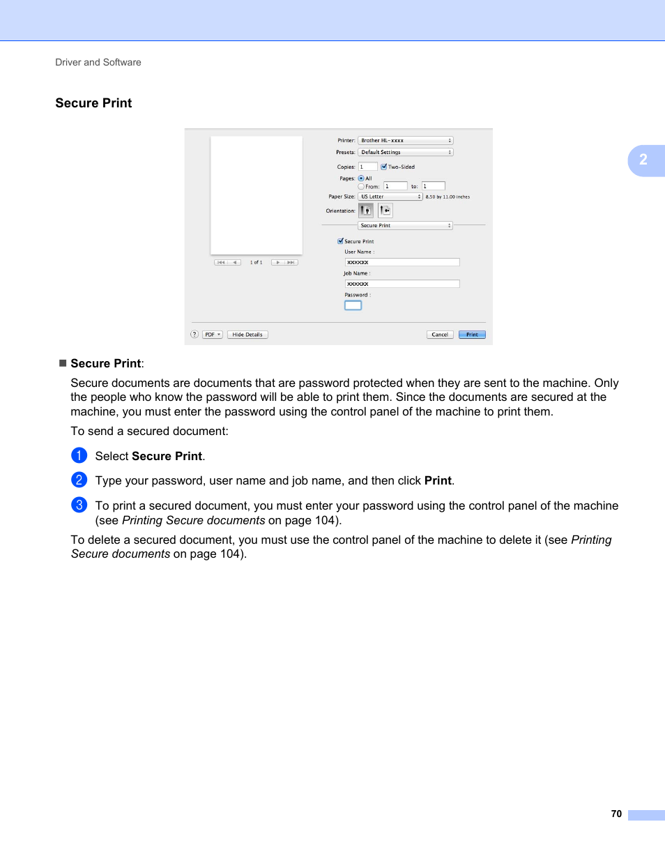 Secure print | Brother HL-L8350CDWT User Manual | Page 77 / 223