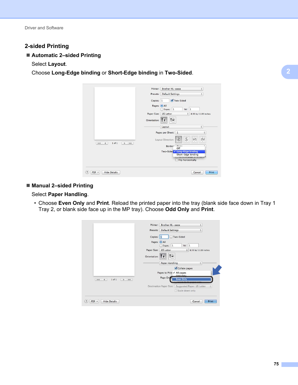 Sided printing | Brother HL-L8350CDWT User Manual | Page 82 / 223
