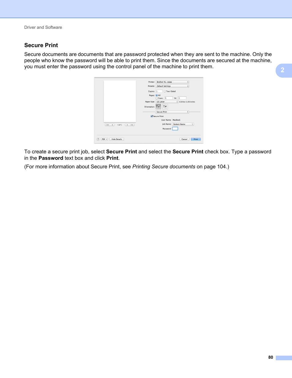 Secure print | Brother HL-L8350CDWT User Manual | Page 87 / 223