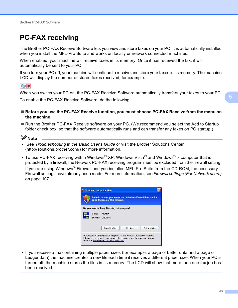 Pc-fax receiving | Brother MFC J6910DW User Manual | Page 105 / 221