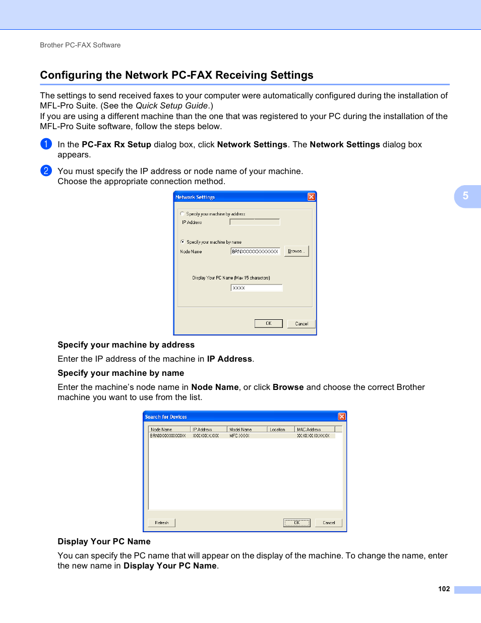 Configuring the network pc-fax receiving settings, 5configuring the network pc-fax receiving settings | Brother MFC J6910DW User Manual | Page 109 / 221