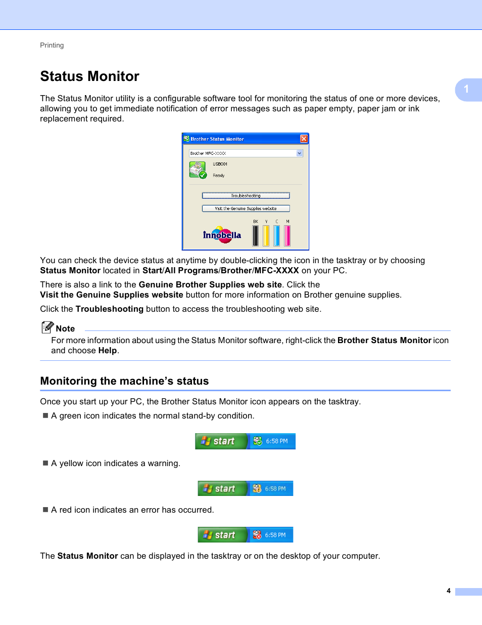 Status monitor, Monitoring the machine’s status | Brother MFC J6910DW User Manual | Page 11 / 221