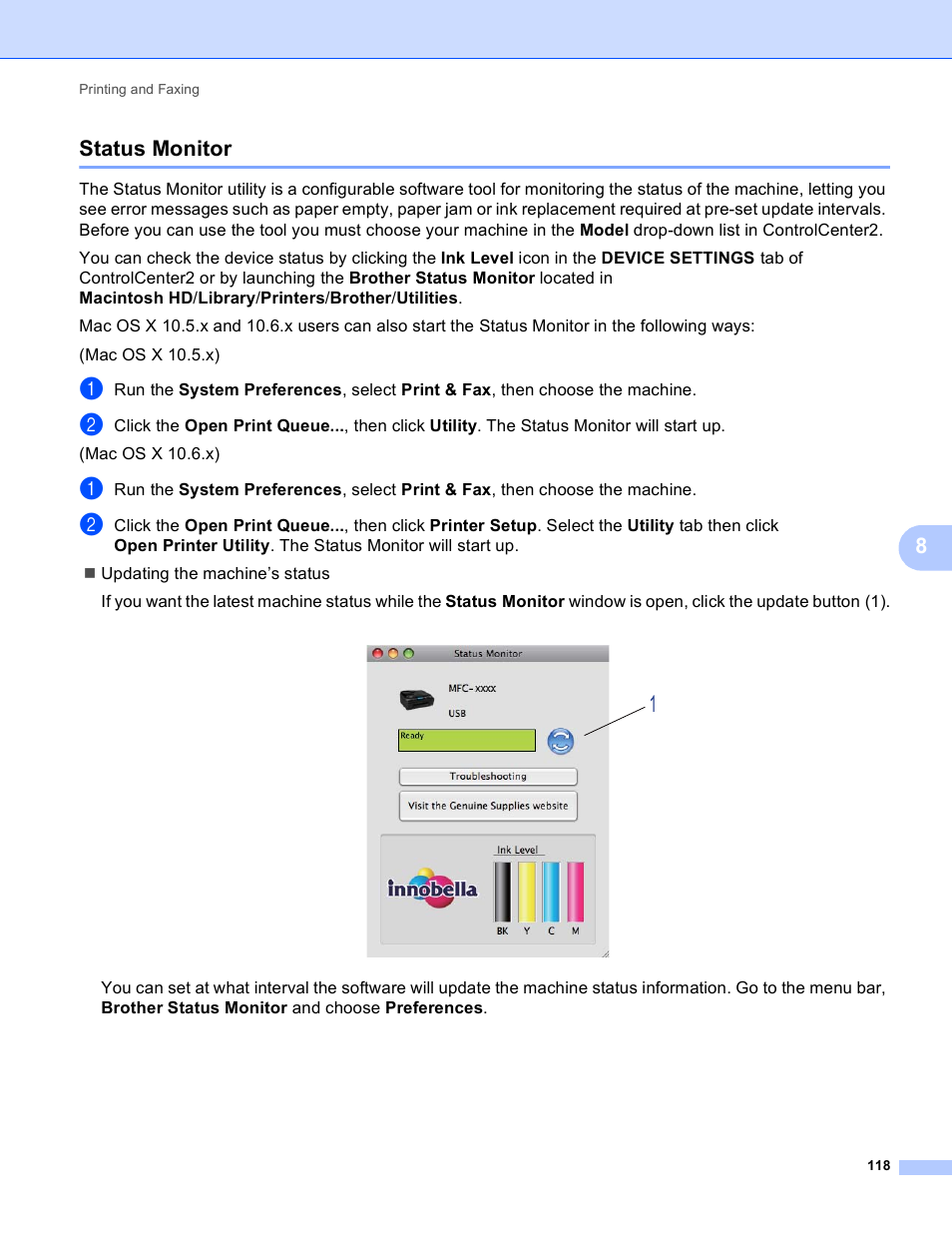 Status monitor, 8status monitor | Brother MFC J6910DW User Manual | Page 125 / 221