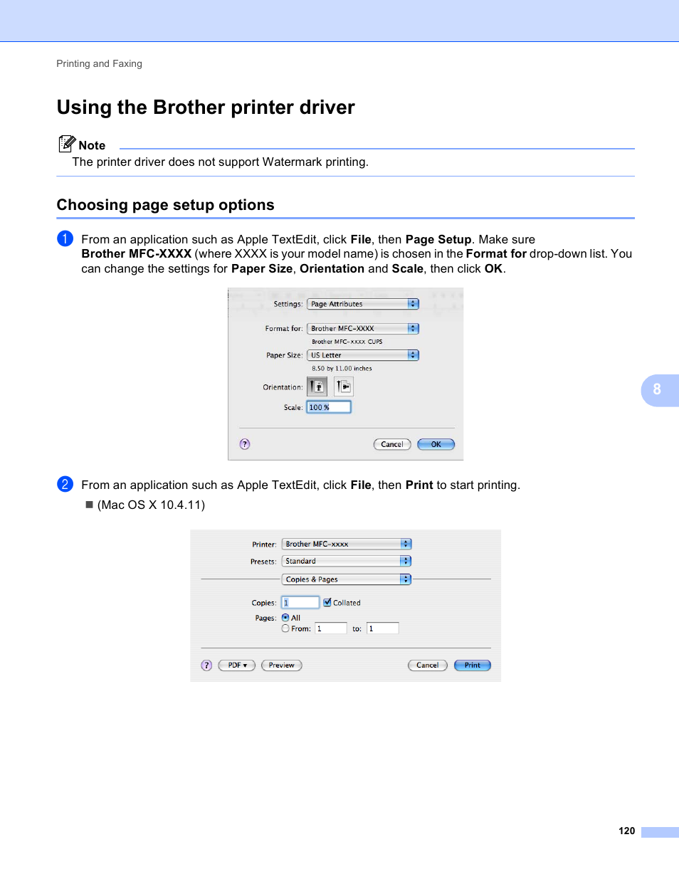 Using the brother printer driver, Choosing page setup options | Brother MFC J6910DW User Manual | Page 127 / 221