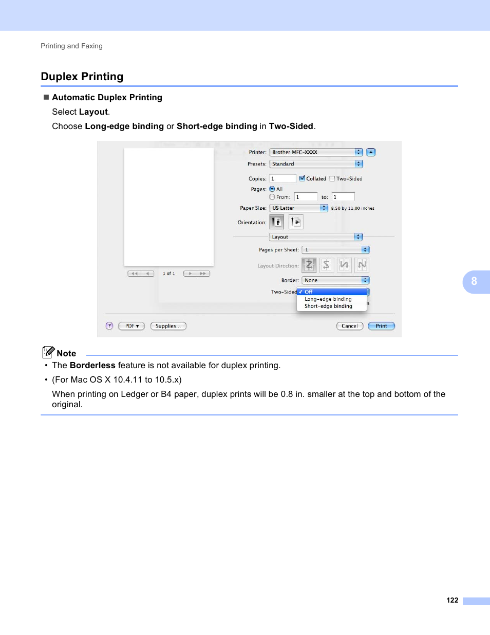 Duplex printing, 8duplex printing | Brother MFC J6910DW User Manual | Page 129 / 221