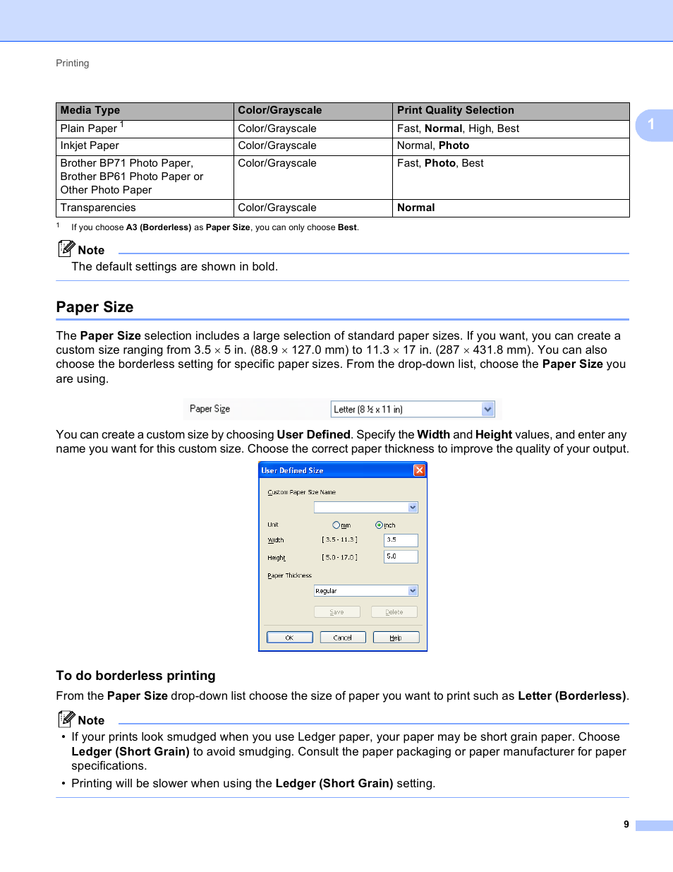 Paper size, To do borderless printing | Brother MFC J6910DW User Manual | Page 16 / 221