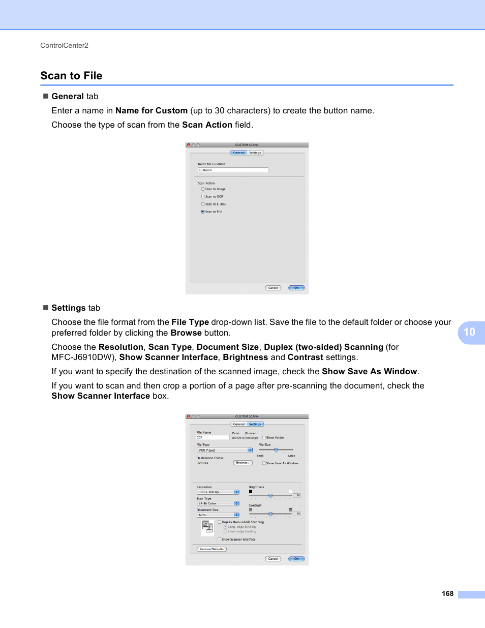 Scan to file, 10 scan to file | Brother MFC J6910DW User Manual | Page 175 / 221