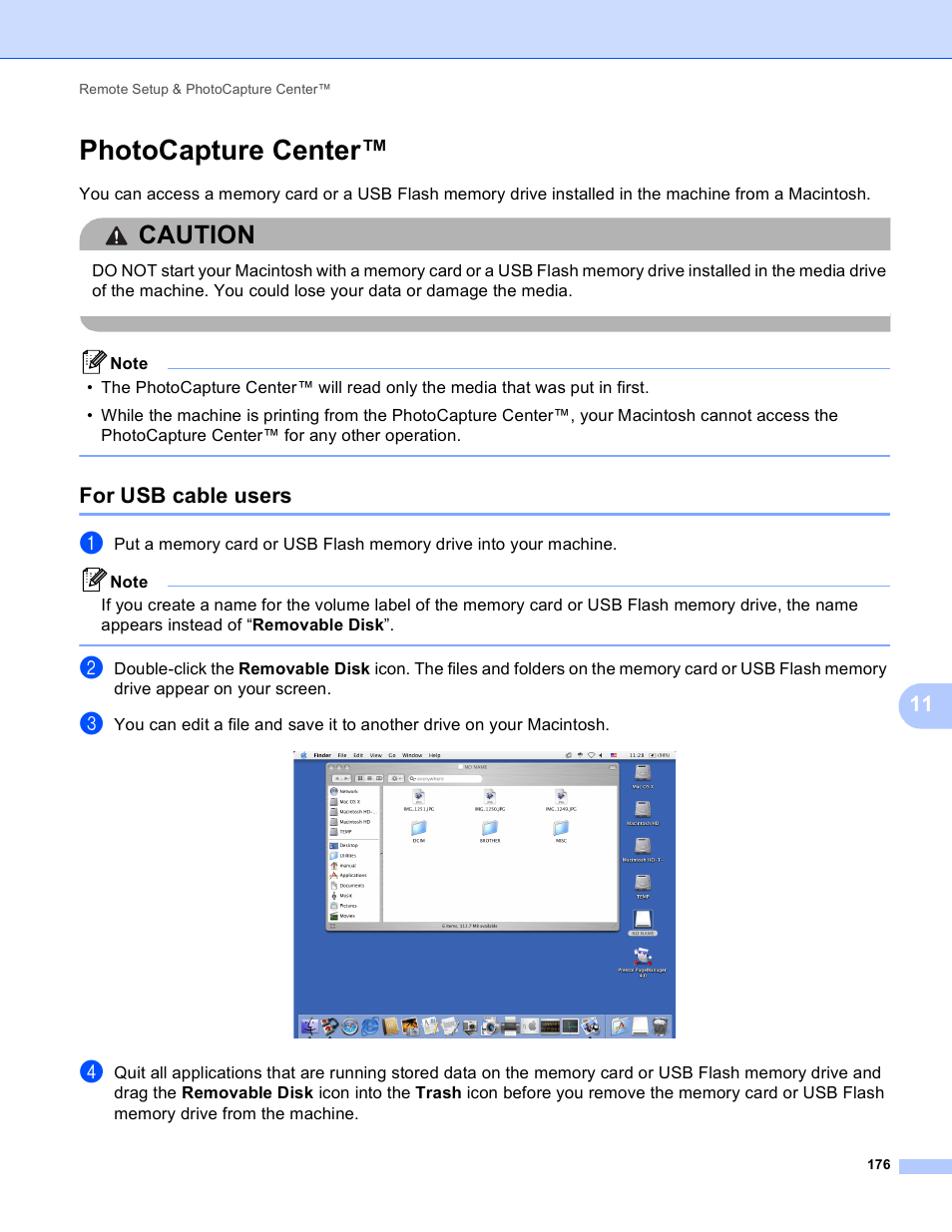 Photocapture center, For usb cable users, Caution | Brother MFC J6910DW User Manual | Page 183 / 221