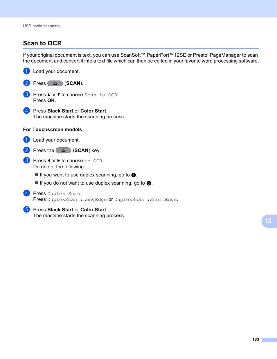 Scan to ocr, 12 scan to ocr | Brother MFC J6910DW User Manual | Page 190 / 221