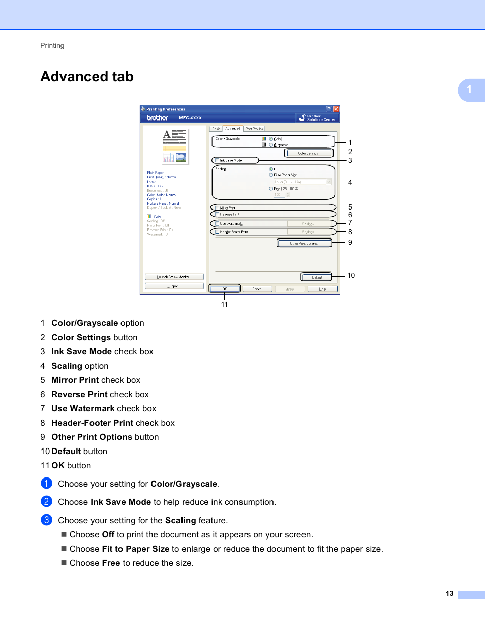 Advanced tab | Brother MFC J6910DW User Manual | Page 20 / 221
