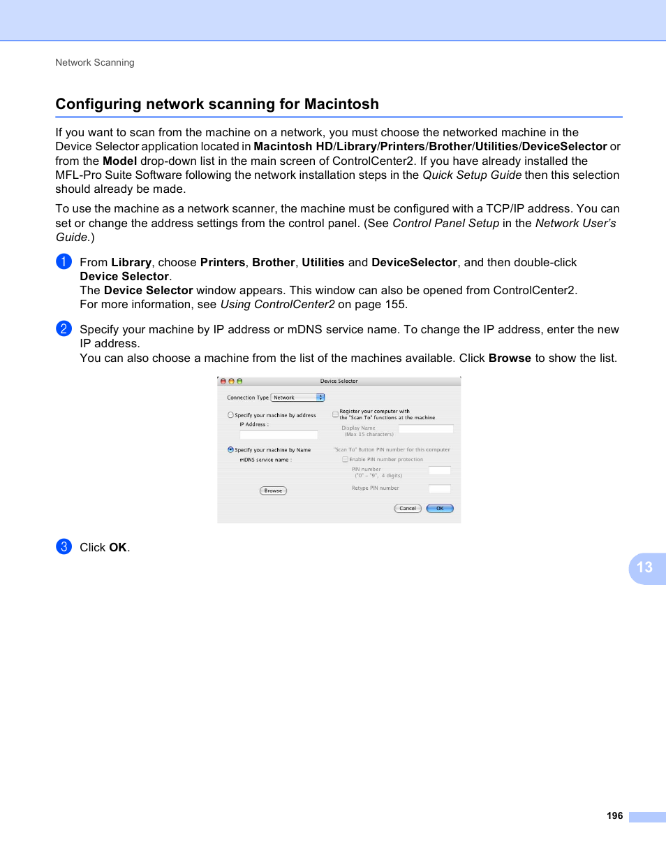 Configuring network scanning for macintosh, 13 configuring network scanning for macintosh | Brother MFC J6910DW User Manual | Page 203 / 221