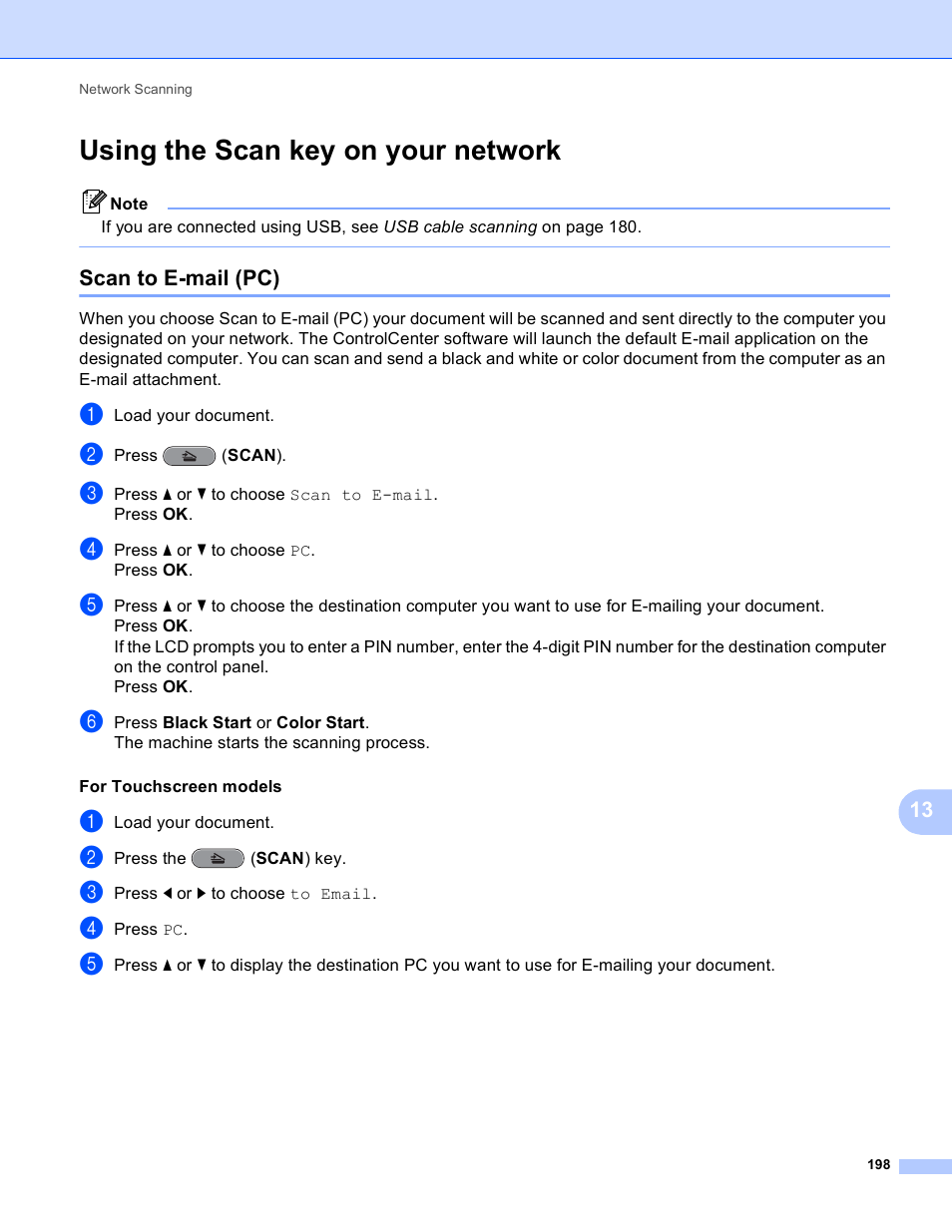 Using the scan key on your network, Scan to e-mail (pc) | Brother MFC J6910DW User Manual | Page 205 / 221