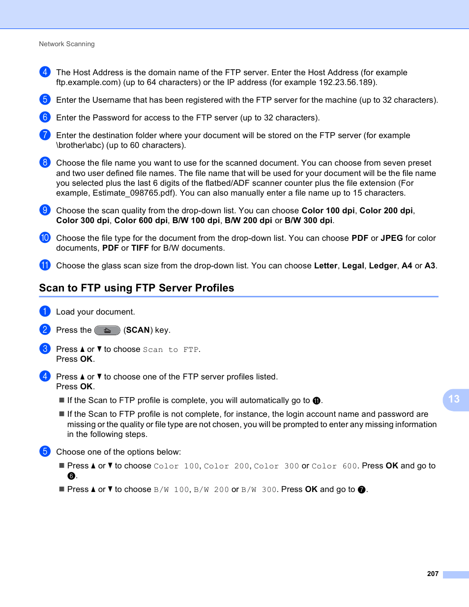 Scan to ftp using ftp server profiles | Brother MFC J6910DW User Manual | Page 214 / 221