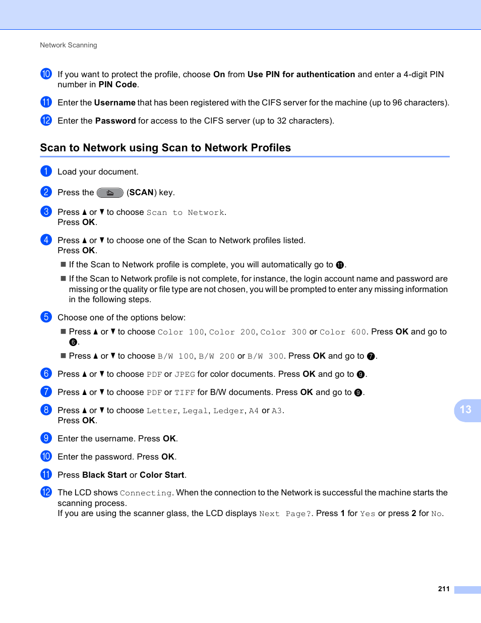 Scan to network using scan to network profiles | Brother MFC J6910DW User Manual | Page 218 / 221