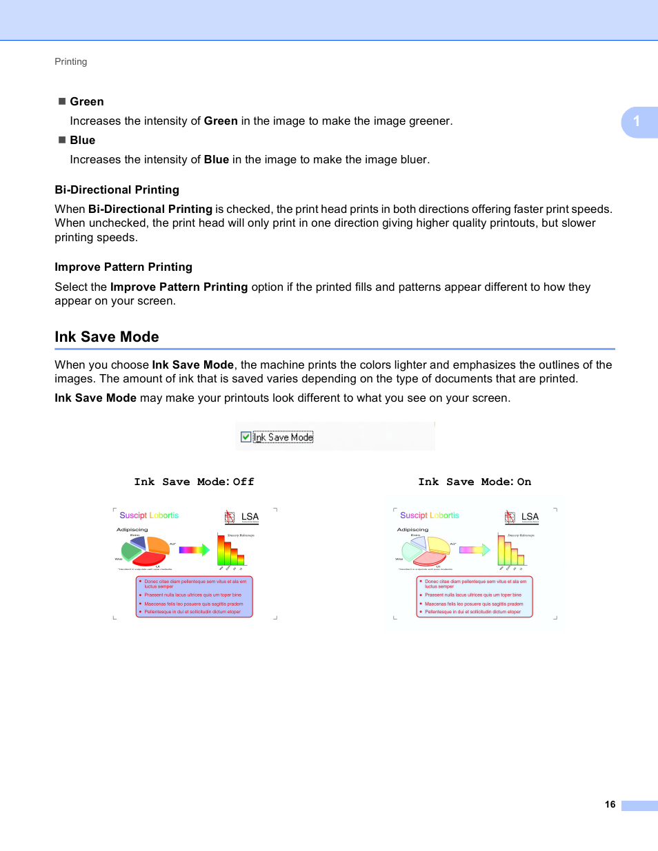 Ink save mode, Ink save mode: off, Ink save mode: on | Brother MFC J6910DW User Manual | Page 23 / 221