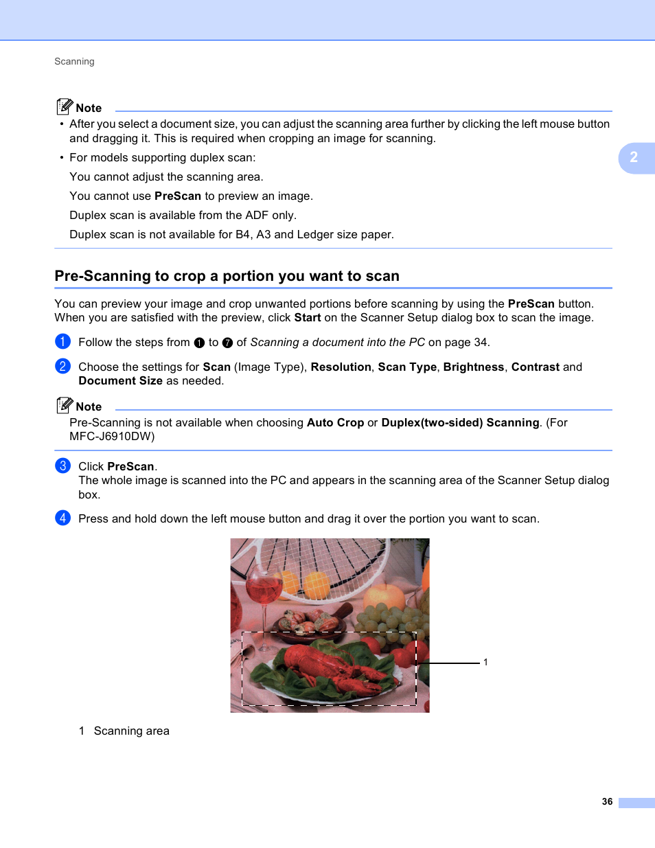 Pre-scanning to crop a portion you want to scan | Brother MFC J6910DW User Manual | Page 43 / 221
