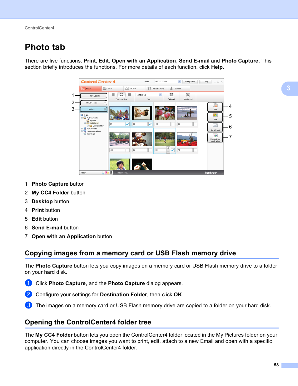 Photo tab, Opening the controlcenter4 folder tree | Brother MFC J6910DW User Manual | Page 65 / 221