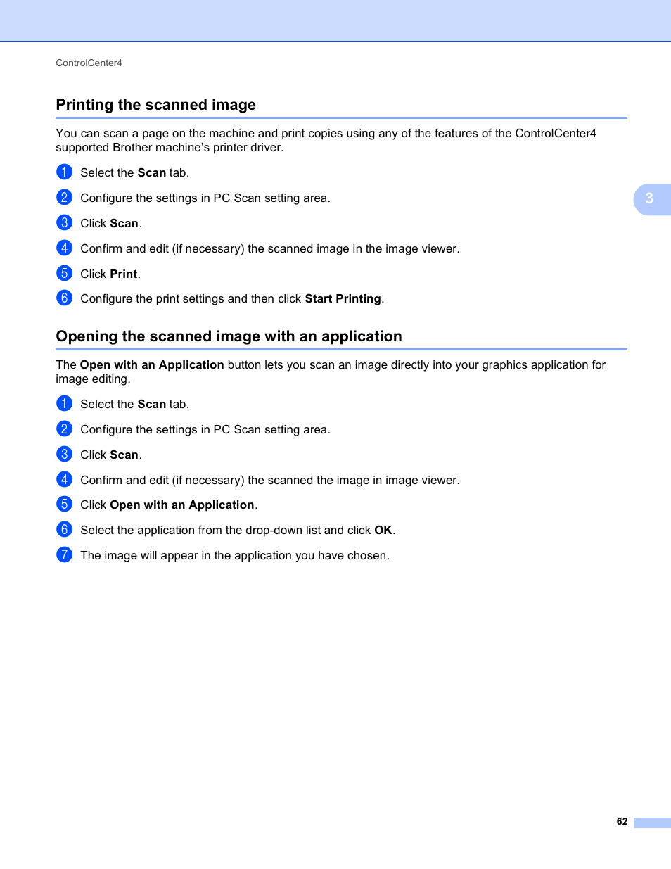 Printing the scanned image, Opening the scanned image with an application | Brother MFC J6910DW User Manual | Page 69 / 221