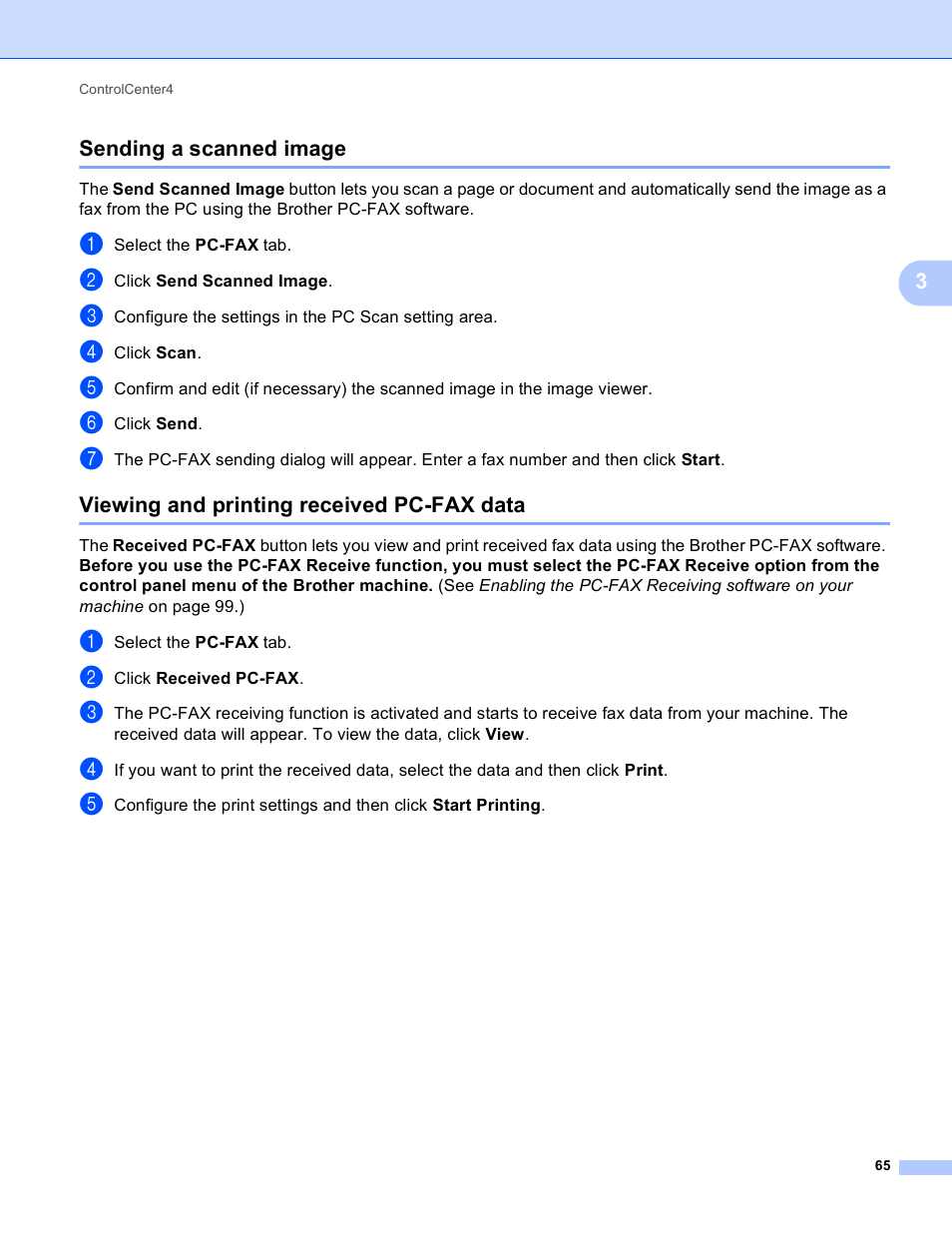 Sending a scanned image, Viewing and printing received pc-fax data | Brother MFC J6910DW User Manual | Page 72 / 221