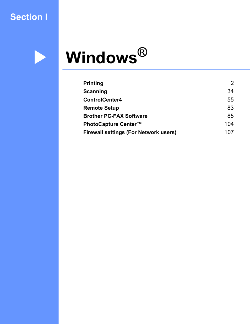 Windows, Section i windows | Brother MFC J6910DW User Manual | Page 8 / 221