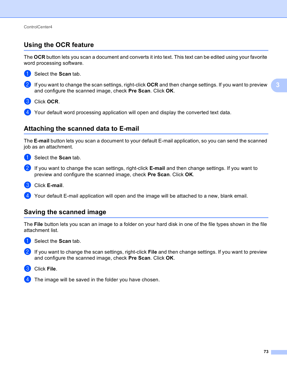 Using the ocr feature, Attaching the scanned data to e-mail, Saving the scanned image | Brother MFC J6910DW User Manual | Page 80 / 221