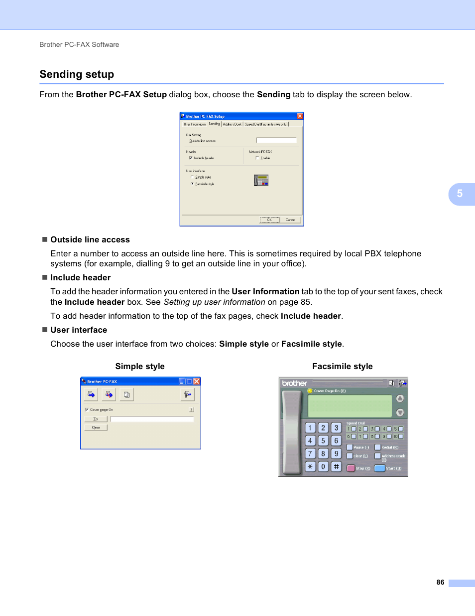 Sending setup, 5sending setup, Facsimile style | Brother MFC J6910DW User Manual | Page 93 / 221