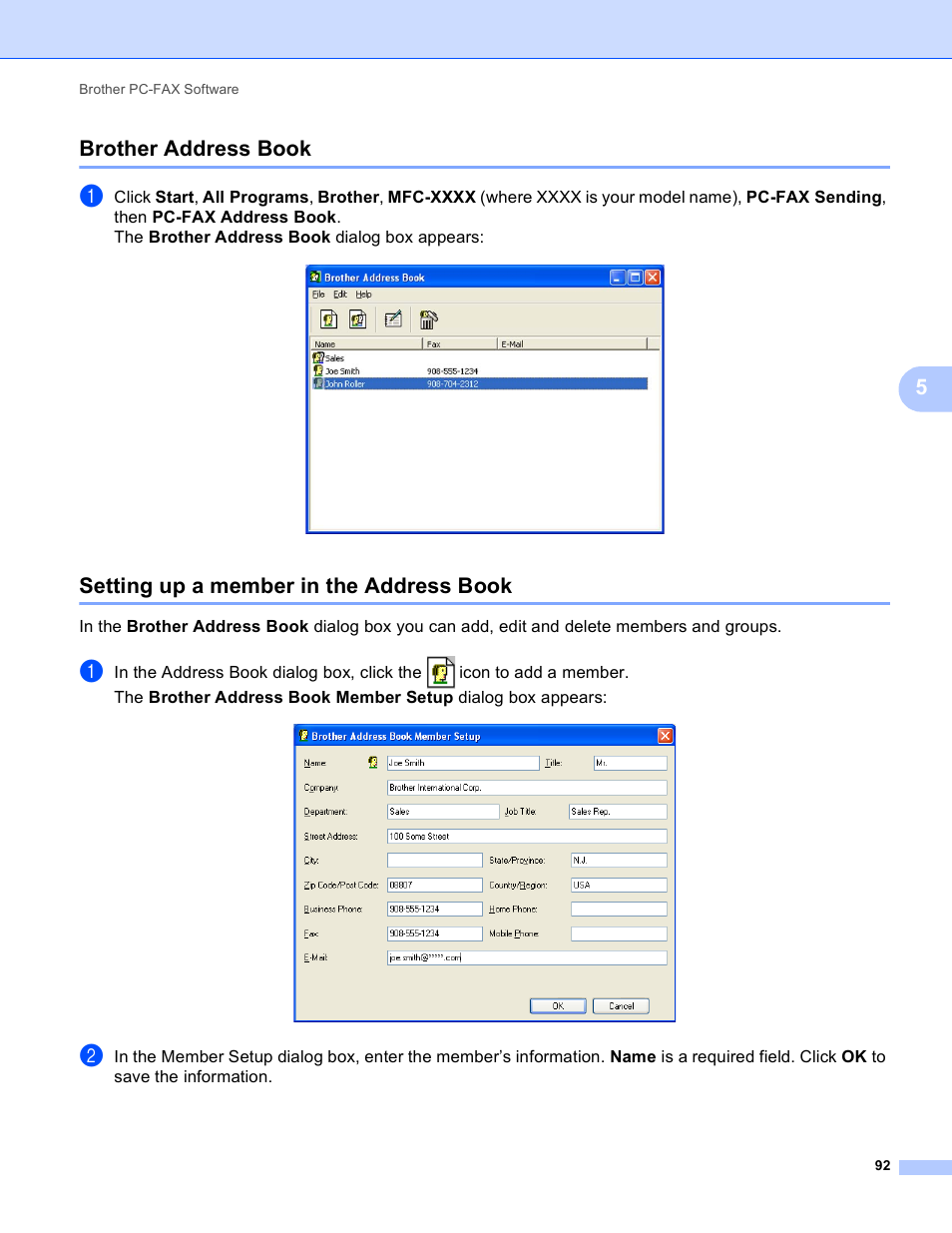 Brother address book, Setting up a member in the address book, 5brother address book | Brother MFC J6910DW User Manual | Page 99 / 221