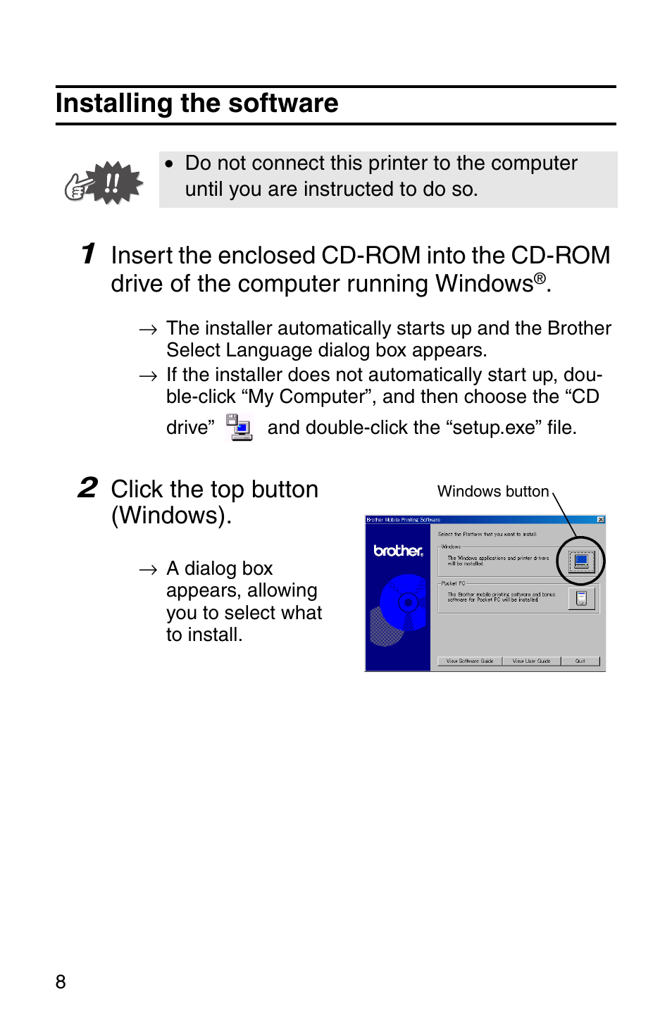 Installing the software | Brother MW-140BT User Manual | Page 10 / 93