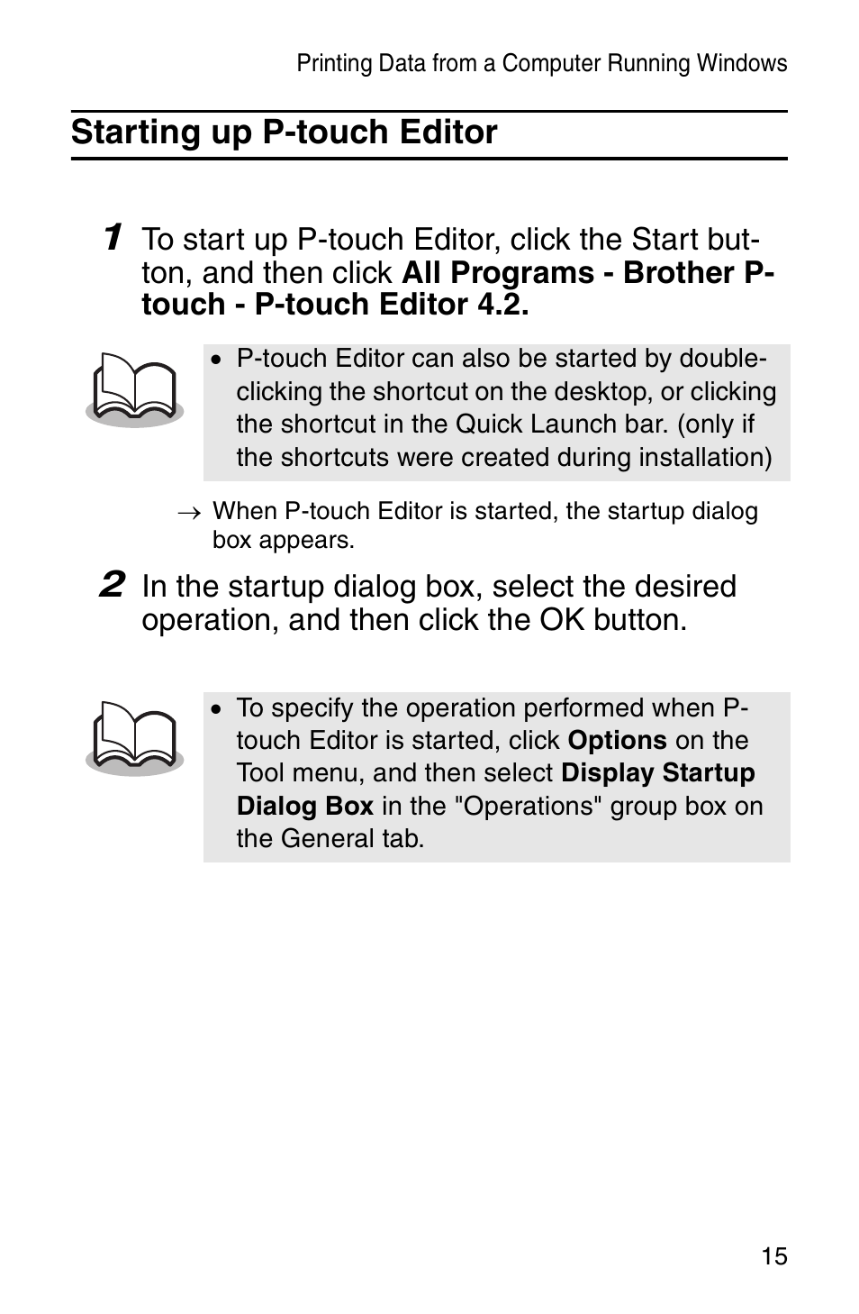 Starting up p-touch editor | Brother MW-260 User Manual | Page 17 / 48