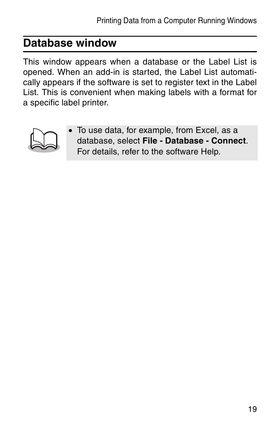 Database window | Brother MW-260 User Manual | Page 21 / 48