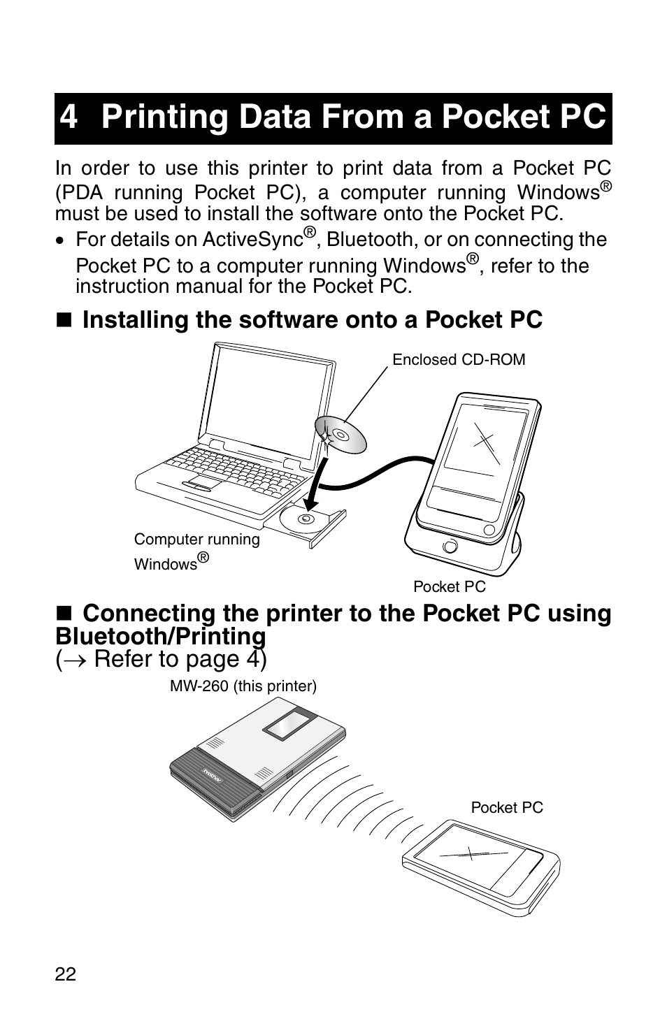 Printing data from a pocket pc, 4 printing data from a pocket pc | Brother MW-260 User Manual | Page 24 / 48