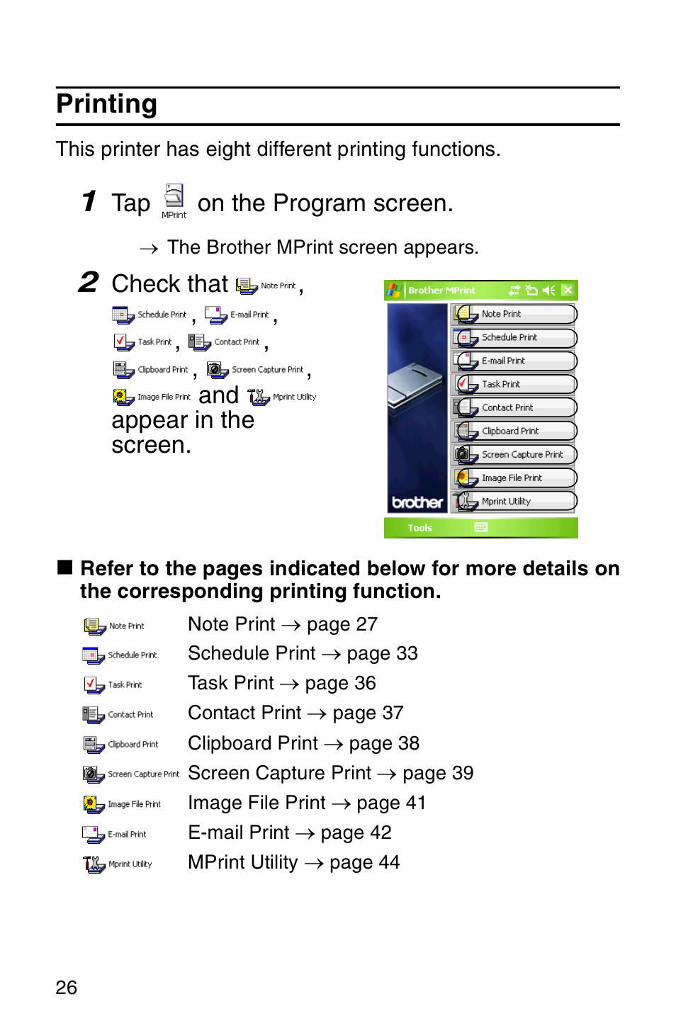 Printing | Brother MW-260 User Manual | Page 28 / 48