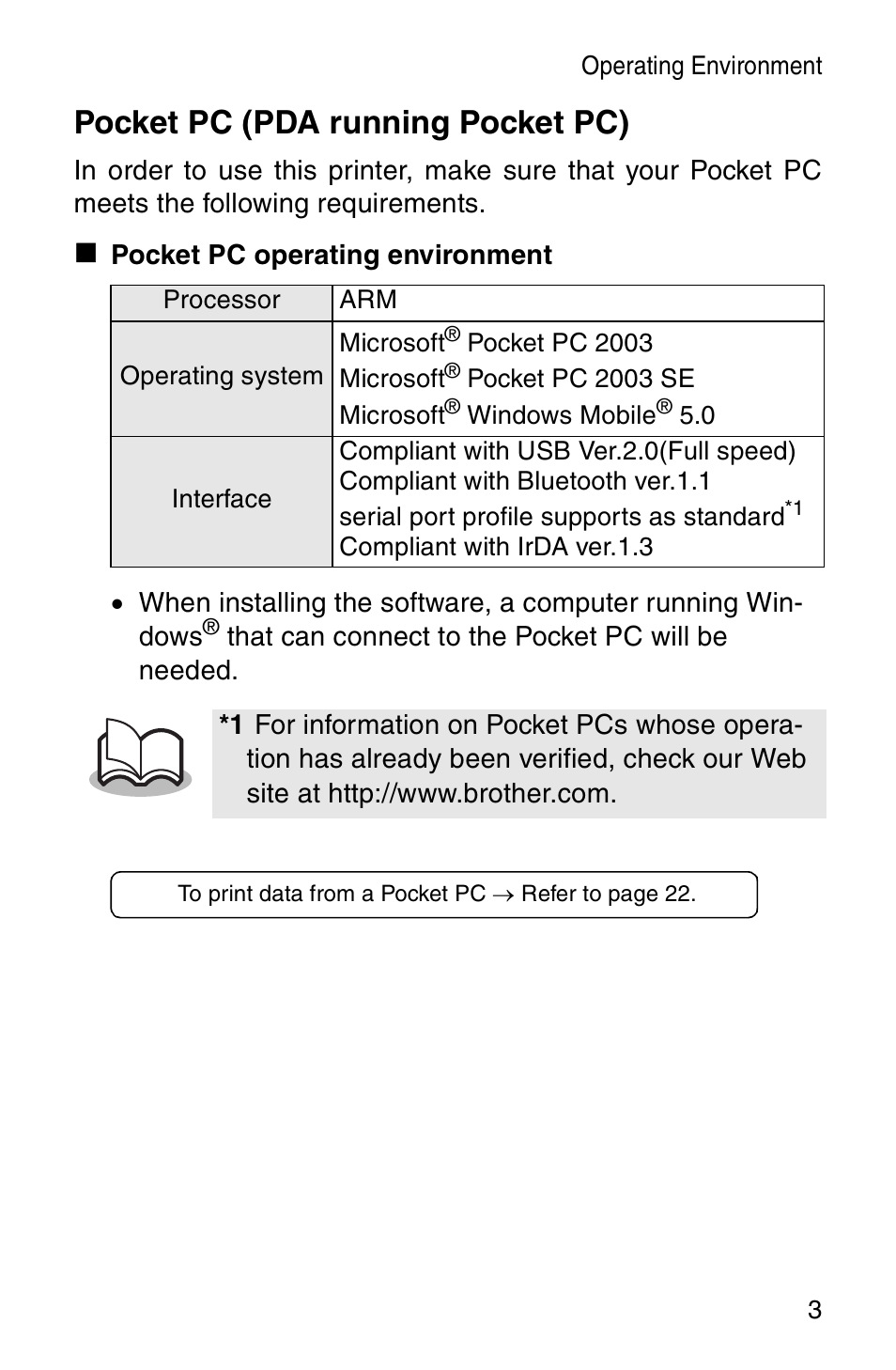 Pocket pc (pda running pocket pc) | Brother MW-260 User Manual | Page 5 / 48