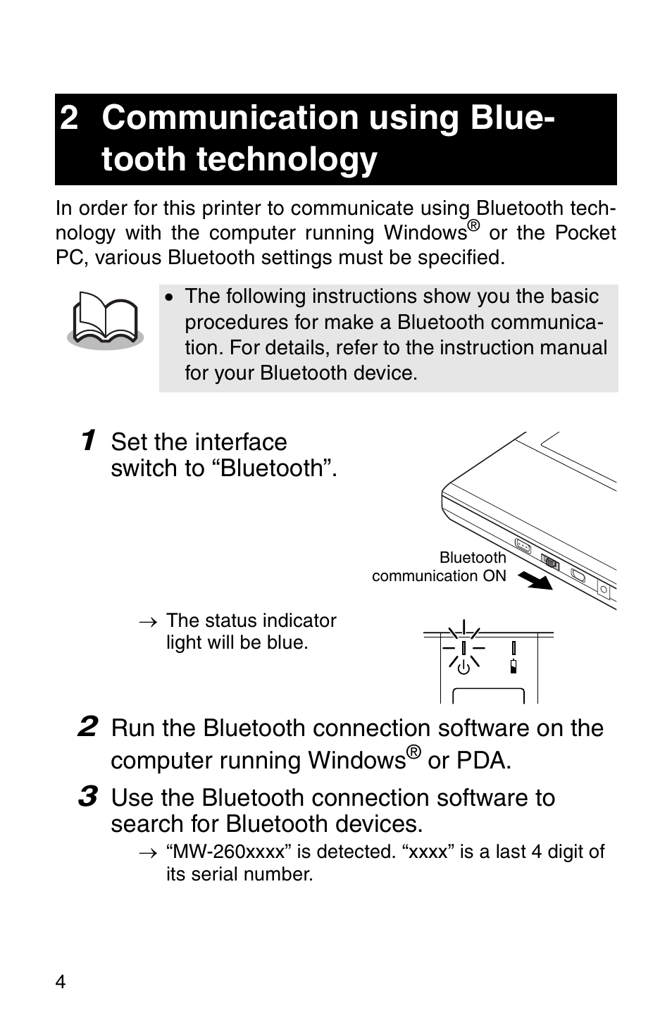 Communication using bluetooth technology, 2 communication using bluetooth, Technology | 2 communication using blue- tooth technology | Brother MW-260 User Manual | Page 6 / 48