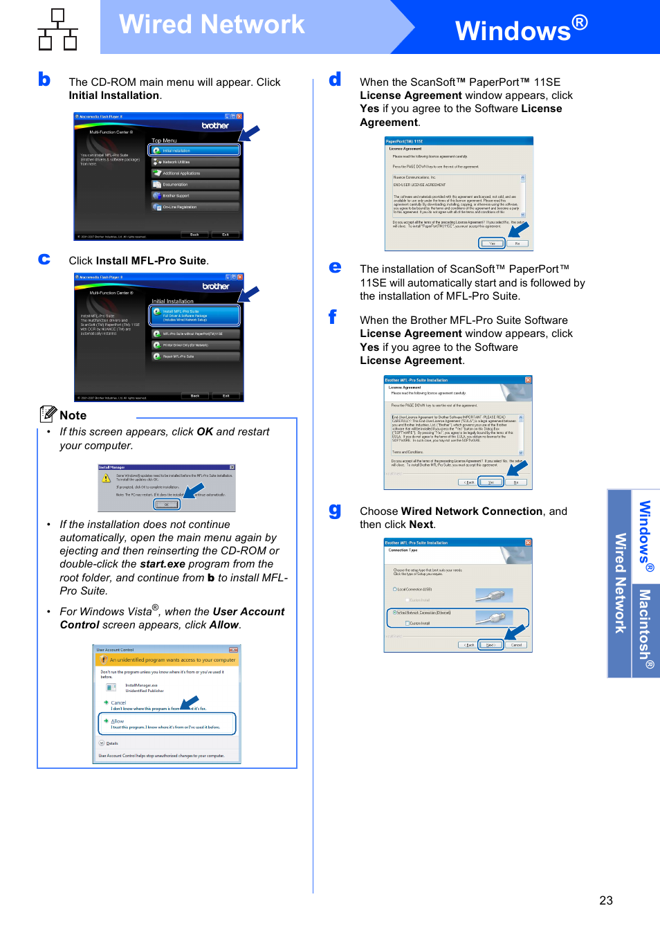 Windows, Wired network | Brother MFC-5490CN User Manual | Page 23 / 34