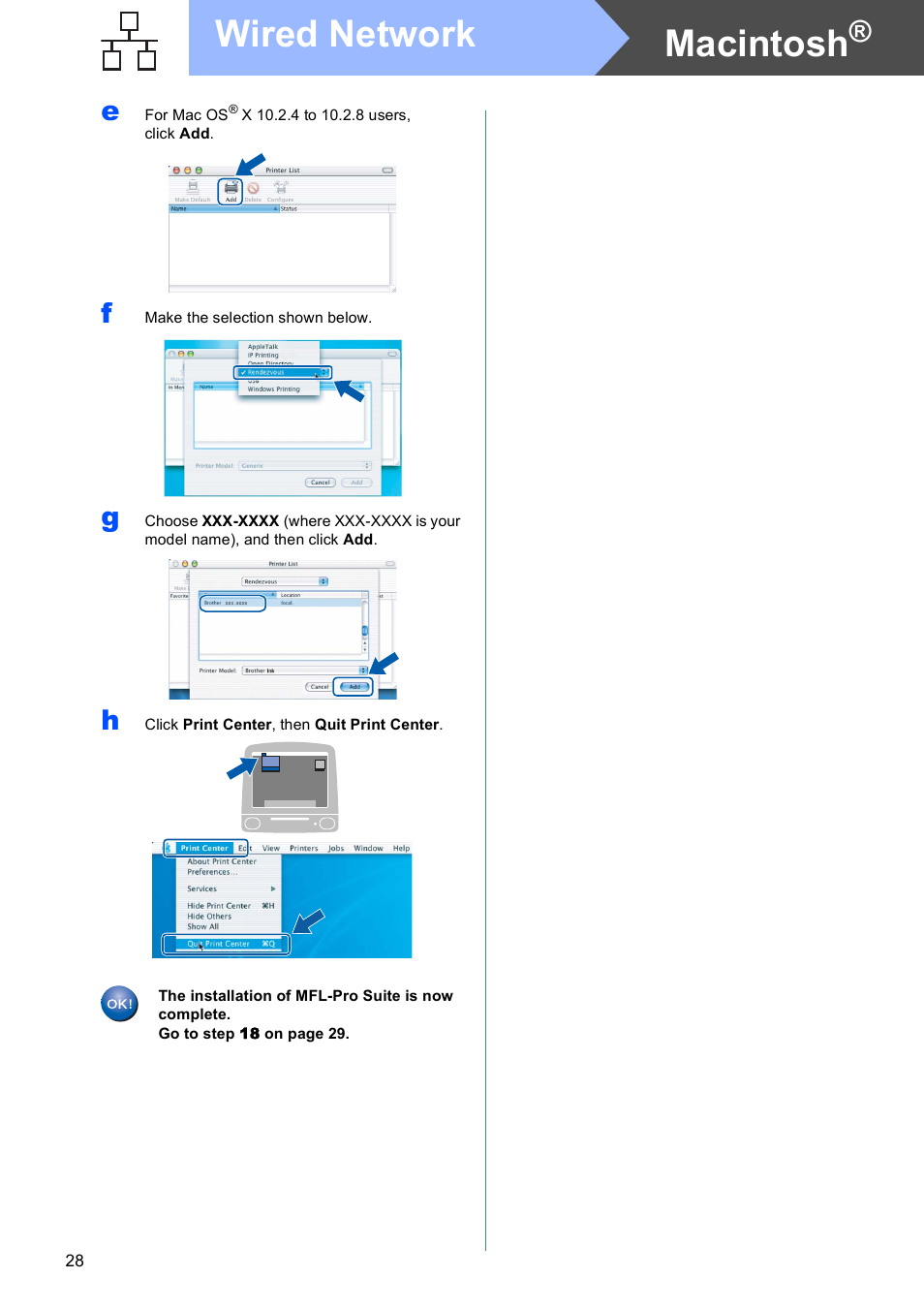 Macintosh, Wired network | Brother MFC-5490CN User Manual | Page 28 / 34