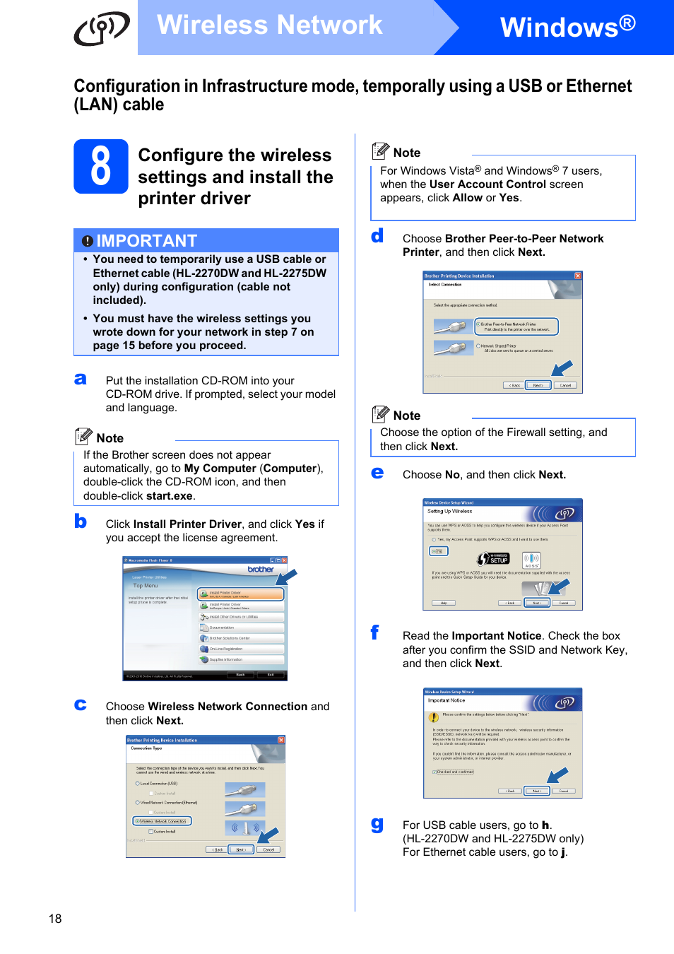 Windows, Wireless network | Brother HL 2270DW User Manual | Page 18 / 35