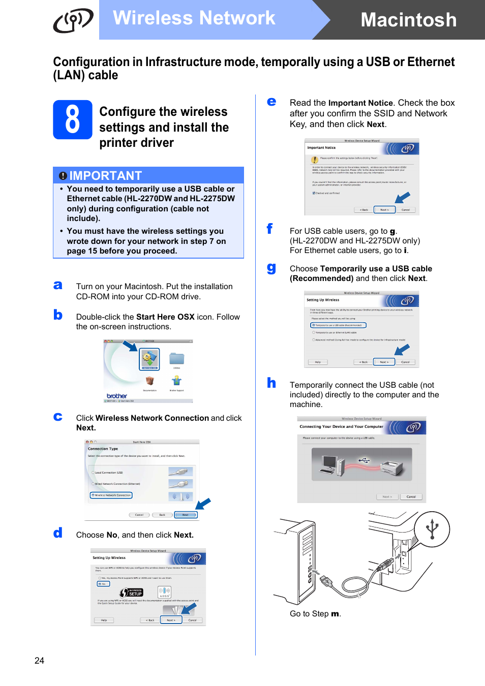 Macintosh wireless network, Important | Brother HL 2270DW User Manual | Page 24 / 35