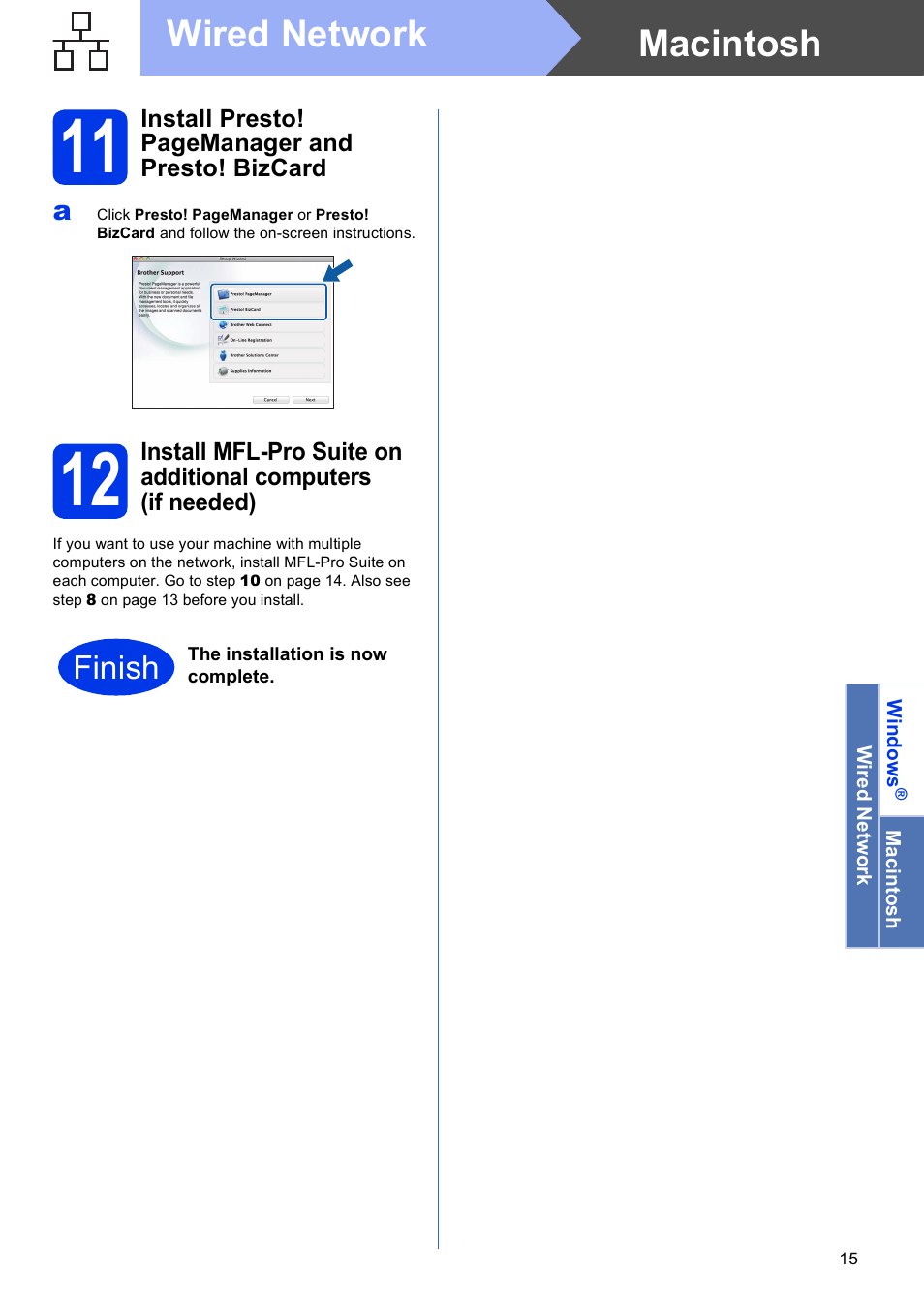 Macintosh wired network, Finish | Brother ADS-2500W User Manual | Page 15 / 36
