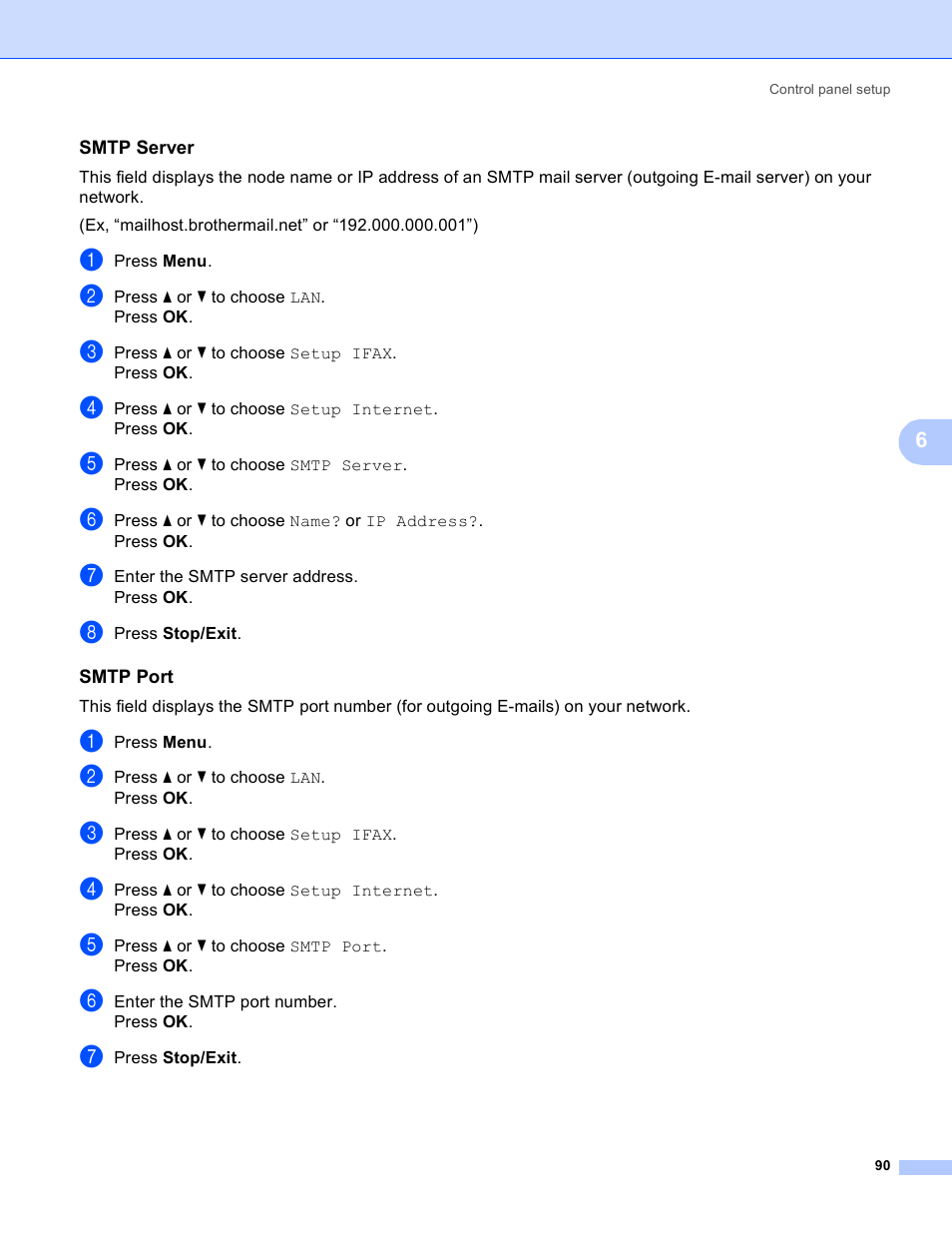 Smtp server, Smtp port | Brother MFC 9840CDW User Manual | Page 100 / 204