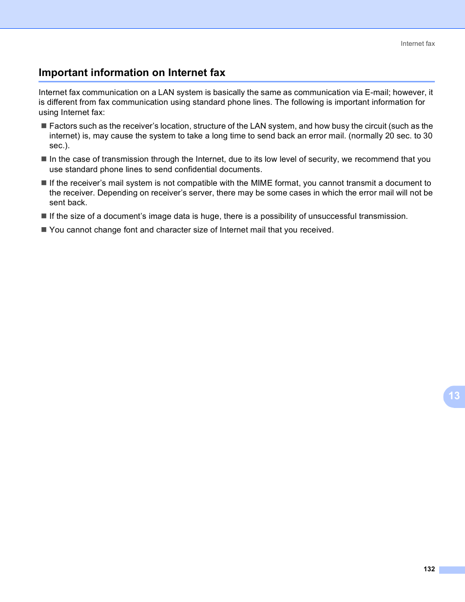 Important information on internet fax, 13 important information on internet fax | Brother MFC 9840CDW User Manual | Page 142 / 204