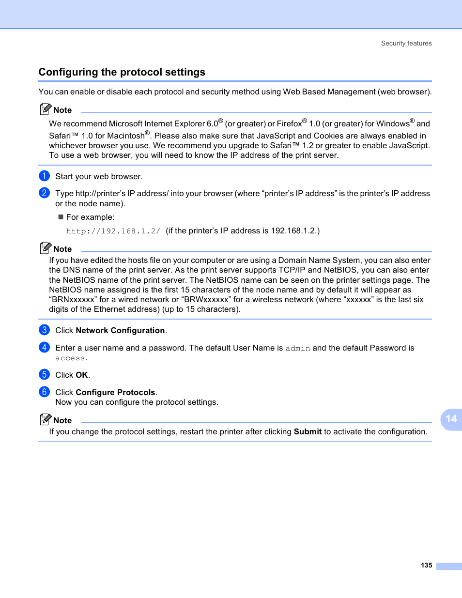 Configuring the protocol settings, 14 configuring the protocol settings | Brother MFC 9840CDW User Manual | Page 145 / 204