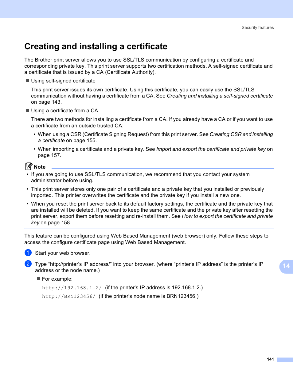 Creating and installing a certificate | Brother MFC 9840CDW User Manual | Page 151 / 204