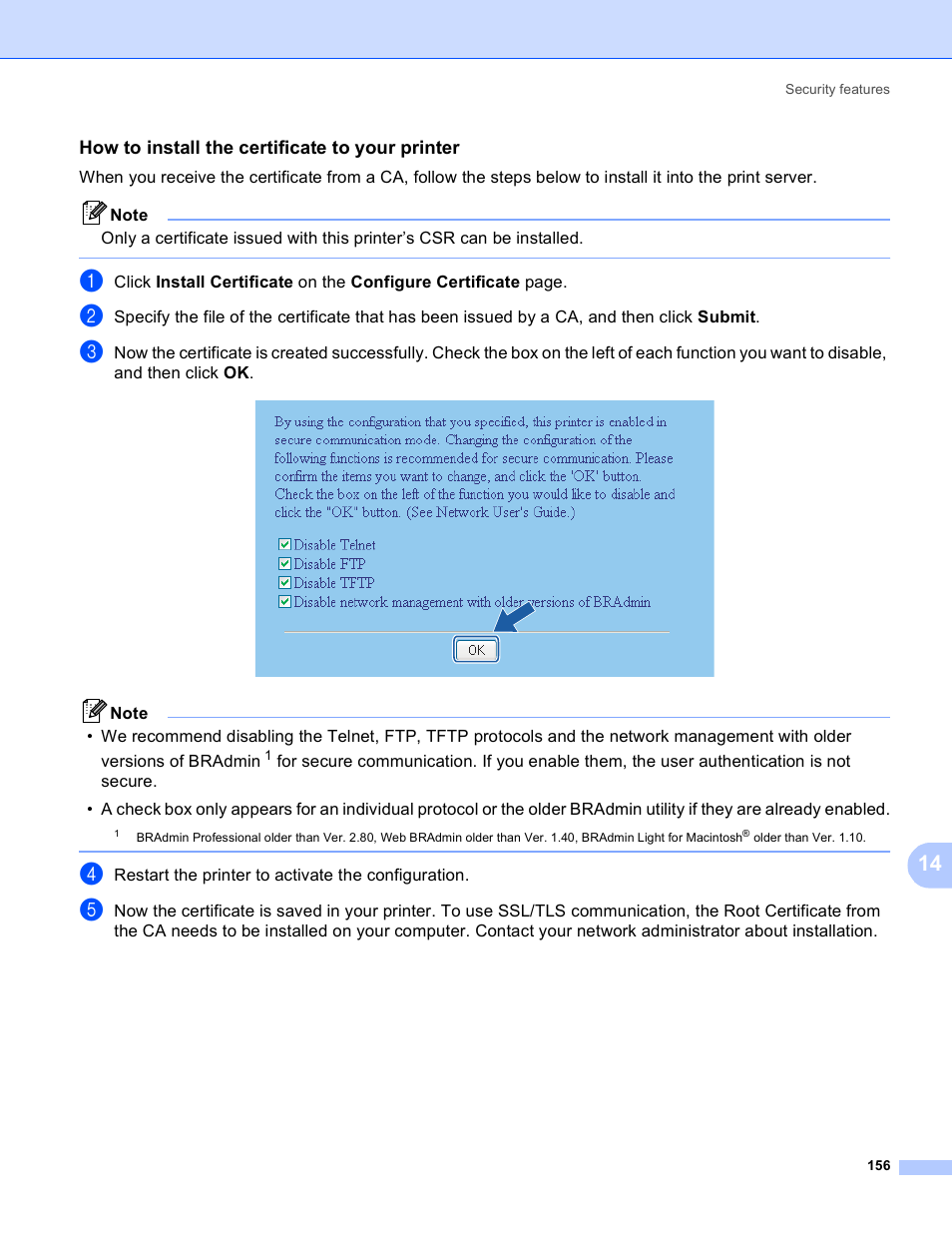 How to install the certificate to your printer | Brother MFC 9840CDW User Manual | Page 166 / 204